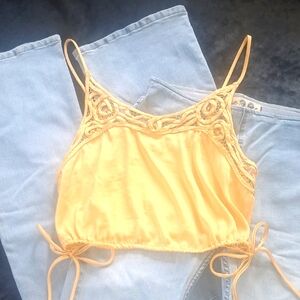 Free People Yellow Embroidered Camisole